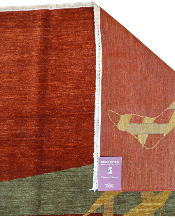 Tappeto Persiano Moderno 297x247 cm Rosso Terracotta con Uccello Stilizzato