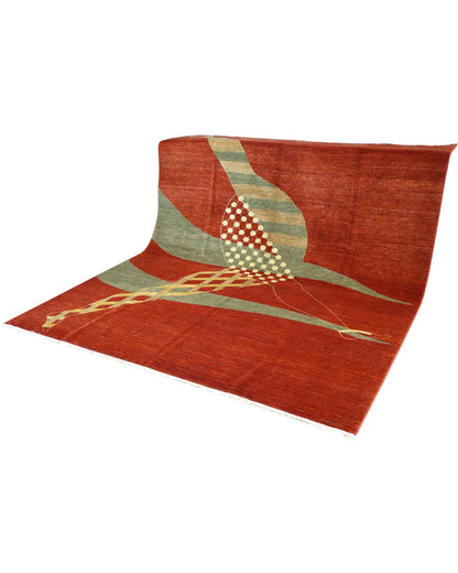 Tappeto 297x247 cm in lana rosso terracotta e avorio per sala da pranzo elegante.