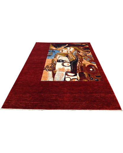 Tappeto 300x200 cm in lana rosso bordeaux con pannello centrale per studio elegante.