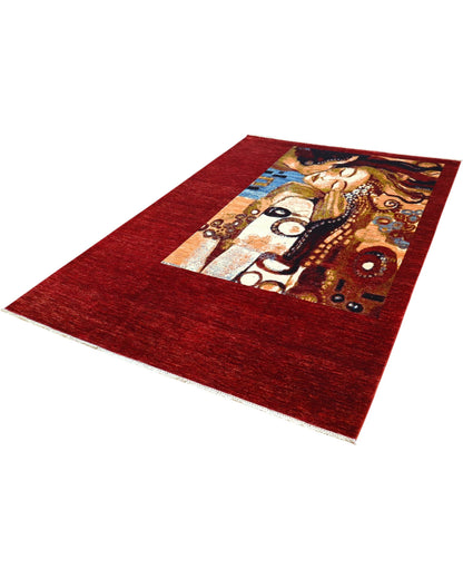 Tappeto elegante 300x200 cm rosso con design figurativo astratto per grandi spazi.