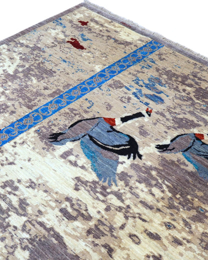 Tappeto Persiano Moderno 300x204 cm Beige e Blu Astratto