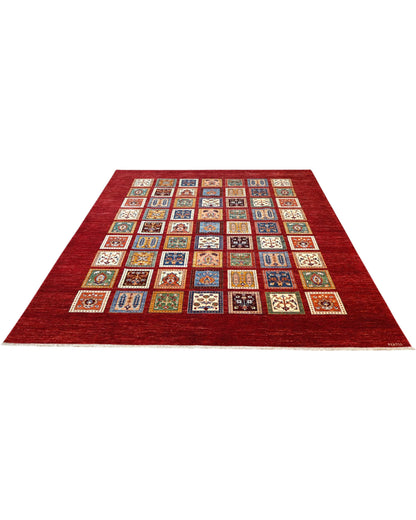 Tappeto persiano moderno 300x245 cm in lana rossa per zona living raffinata.