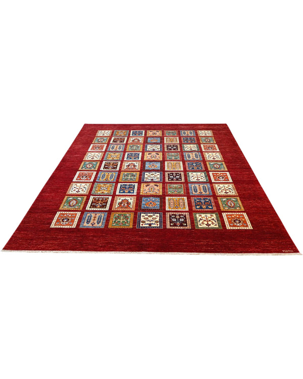 Tappeto persiano moderno 300x245 cm in lana rossa per zona living raffinata.