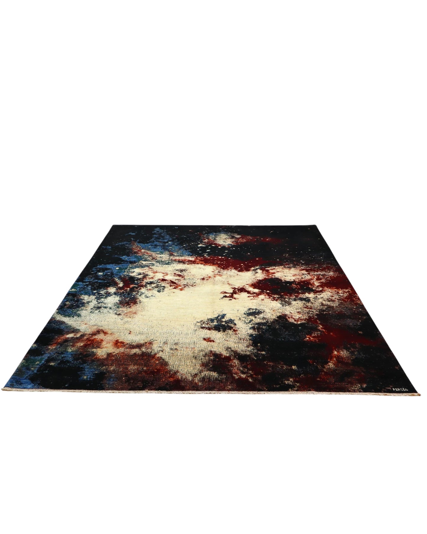 Tappeto in lana 300x248 cm blu rosso e crema per camera moderna di pregio.