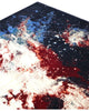 Tappeto 300x248 cm astratto nero e bordeaux per ambiente luxury contemporaneo.