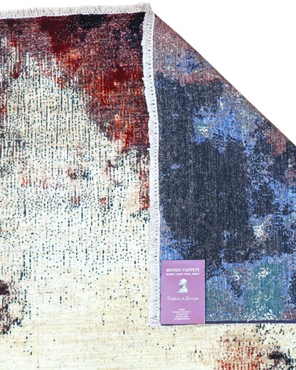 Tappeto Persiano Moderno 300x248 cm Astratto Nero Rosso e Blu