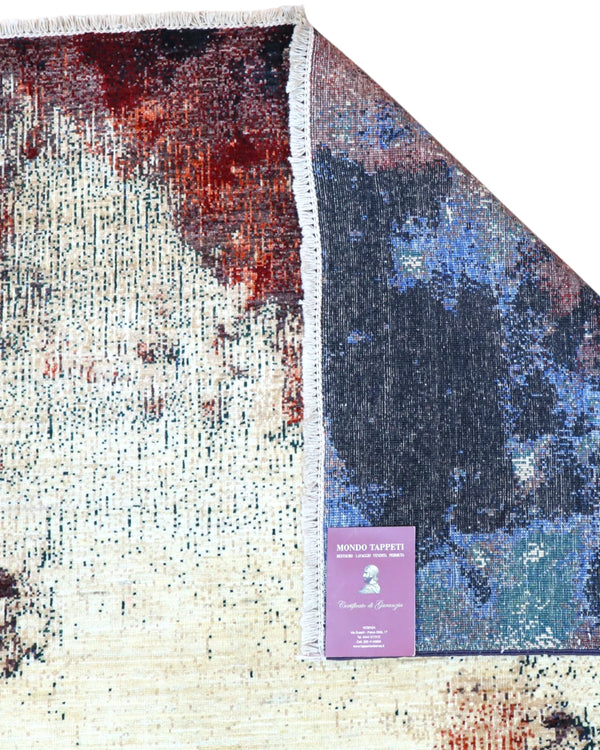 Tappeto Persiano Moderno 300x248 cm Astratto Nero Rosso e Blu