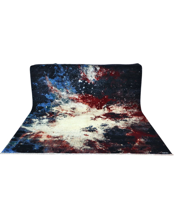 Tappeto persiano moderno 300x248 cm in lana nero e avorio per zona living raffinata.