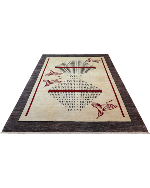 Tappeto elegante 302x201 cm avorio con bordo grigio per grandi spazi interni.