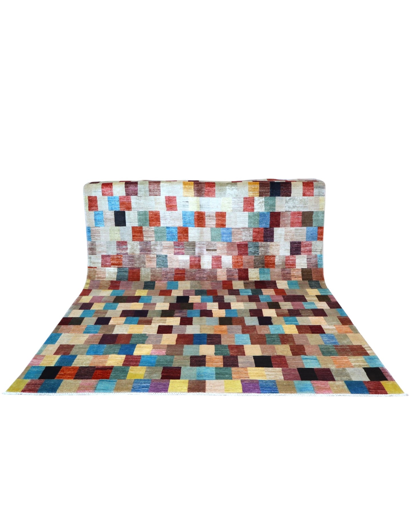 Tappeto persiano moderno 302x240 cm in lana beige e blu per zona living raffinata.