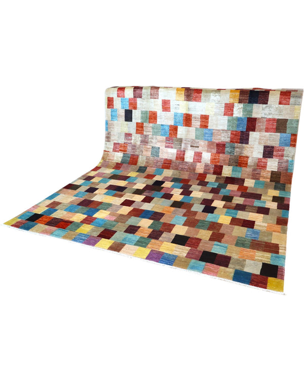 Tappeto Persiano Moderno 302x240 cm Multicolore Patchwork Geometrico