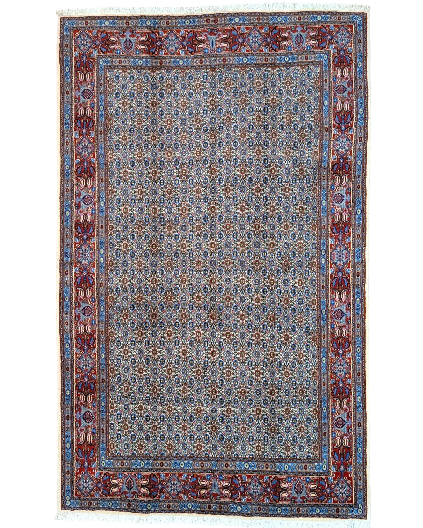 Tappeto Persiano Mud 250x155 cm blu e rosso geometrico per soggiorno elegante.