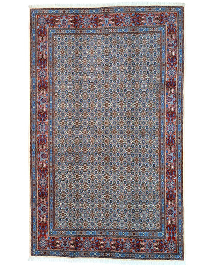 Tappeto Persiano Mud 250x155 cm blu e rosso geometrico per soggiorno elegante.