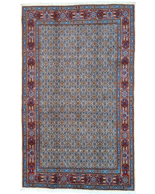 Tappeto Persiano Mud 250x155 cm blu e rosso geometrico per soggiorno elegante.