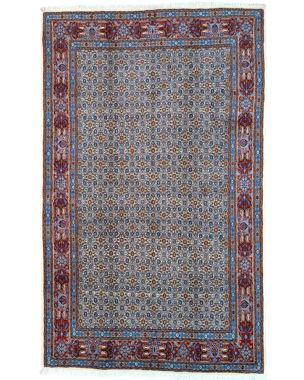 Tappeto Persiano Mud 250x155 cm blu e rosso geometrico per soggiorno elegante.