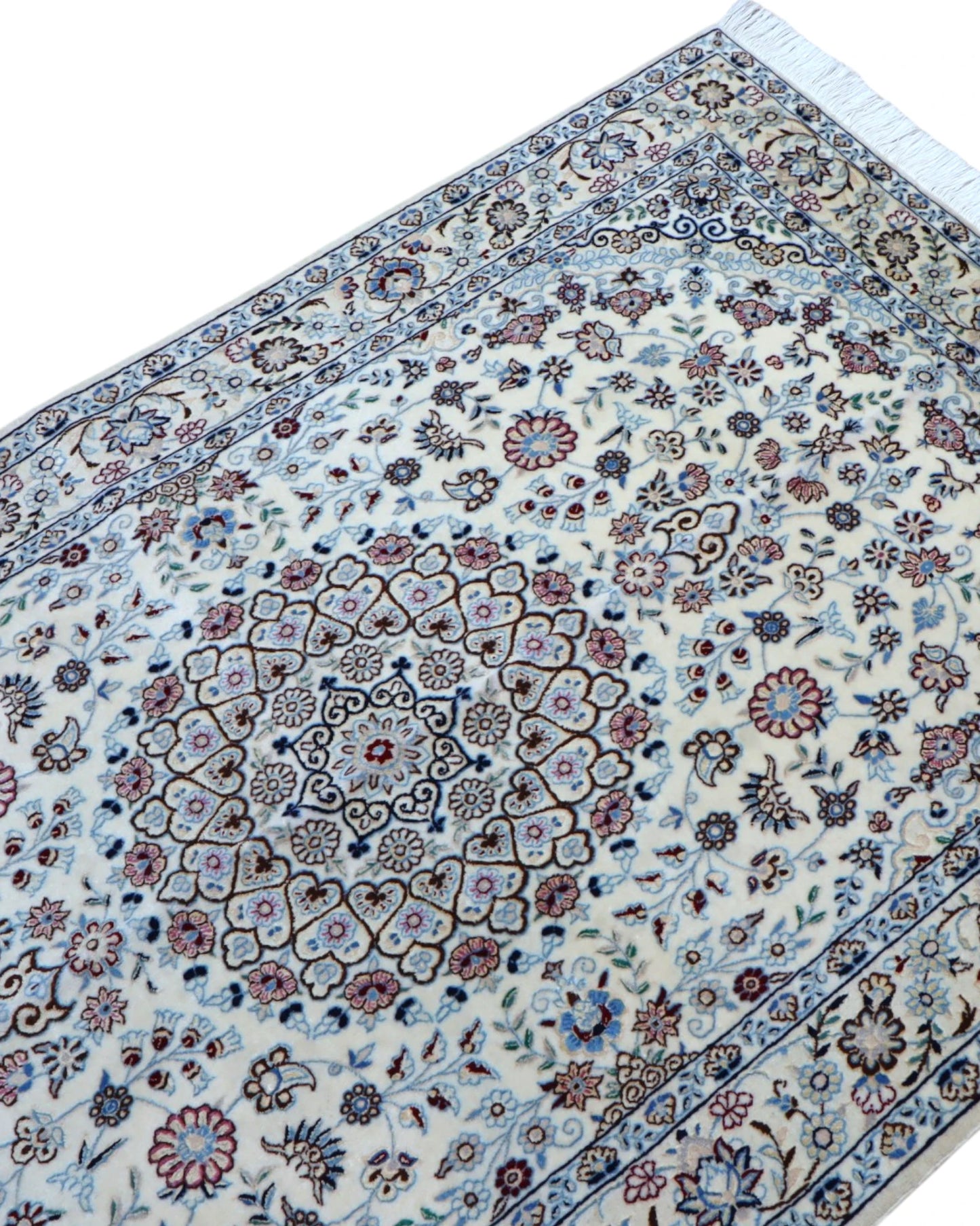 Tappeto bianco e blu 150x101cm Nain annodato a mano per piccoli spazi eleganti