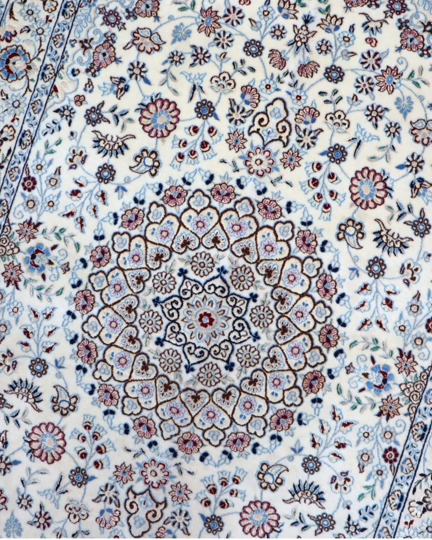 Tappeto Persiano Nain 150x101cm Bianco e Blu Floreale