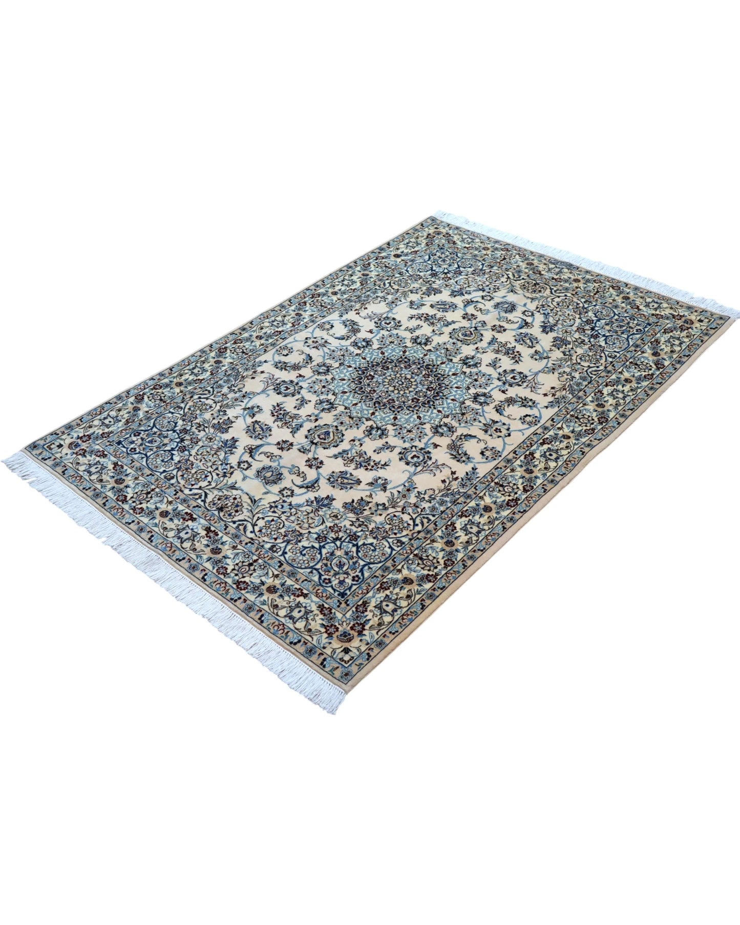 Tappeto Persiano habibian Nain 174x116cm Beige Blu Medaglione Floreale