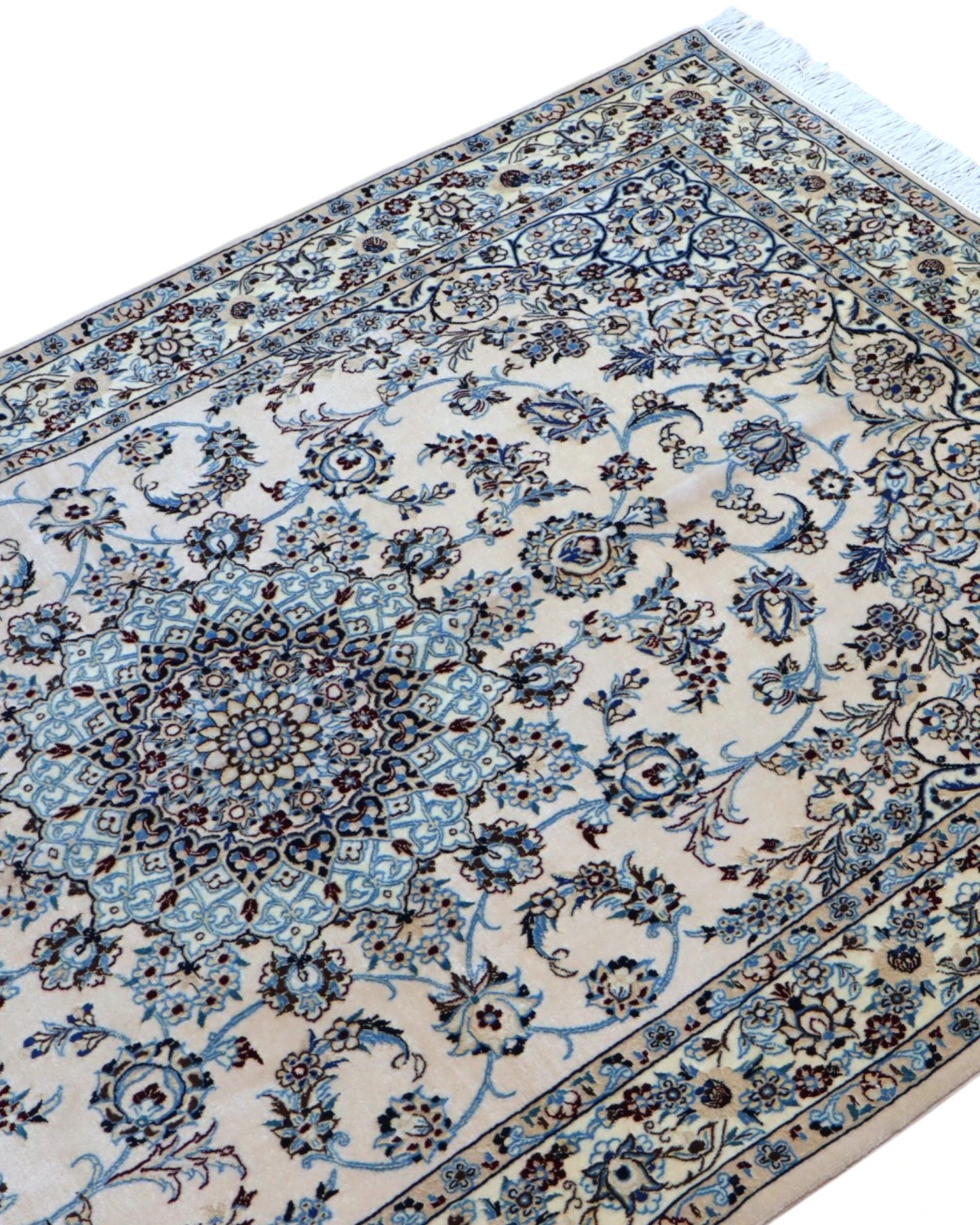 Tappeto Persiano habibian Nain 174x116cm Beige Blu Medaglione Floreale