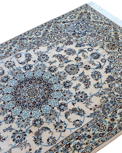 Tappeto Persiano habibian Nain 174x116cm Beige Blu Medaglione Floreale