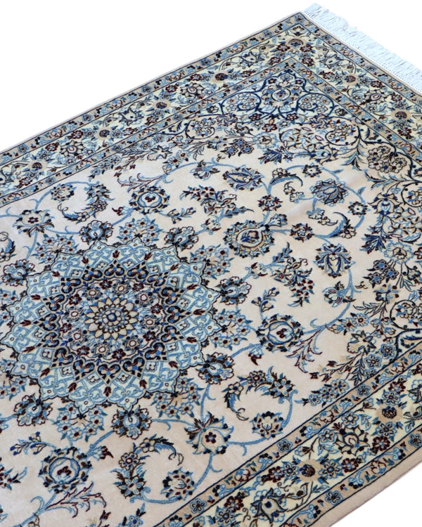 Tappeto Persiano habibian Nain 174x116cm Beige Blu Medaglione Floreale