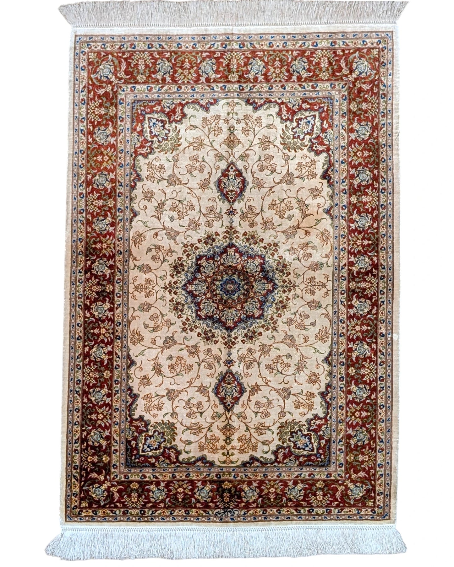 Tappeto Persiano Isfahan 170x110 cm rosso con medaglione, ideale per soggiorno elegante