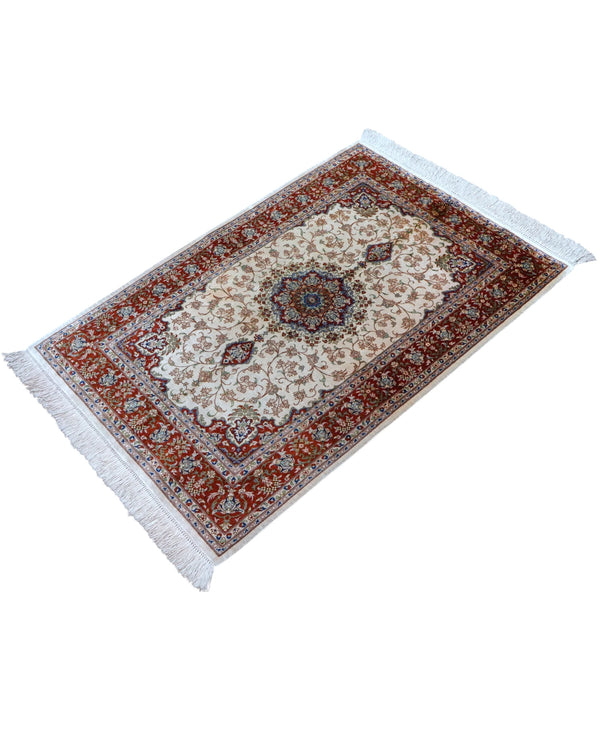 Tappeto annodato a mano Isfahan 170x110 cm rosso e blu, arredamento di lusso per ingresso