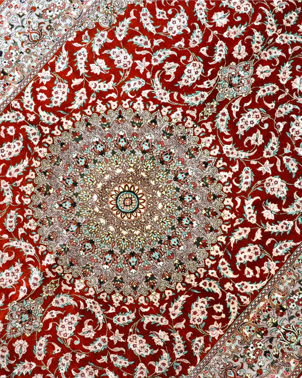Tappeto Persiano Qom 152x97cm Rosso Medaglione