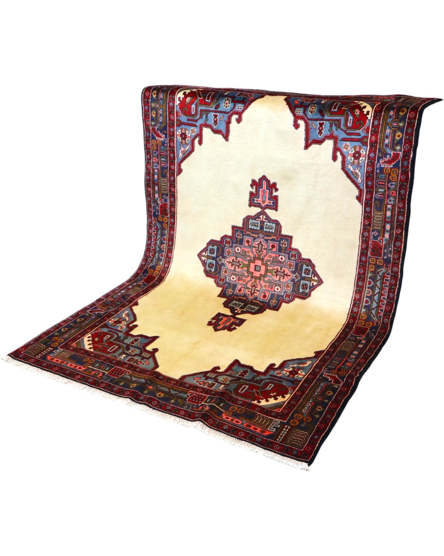Elegante tappeto 230x155 cm Afshari con medaglione centrale per soggiorno.