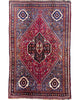 Tappeto Persiano Shiraz 233x150 cm rosso e blu con medaglione centrale.