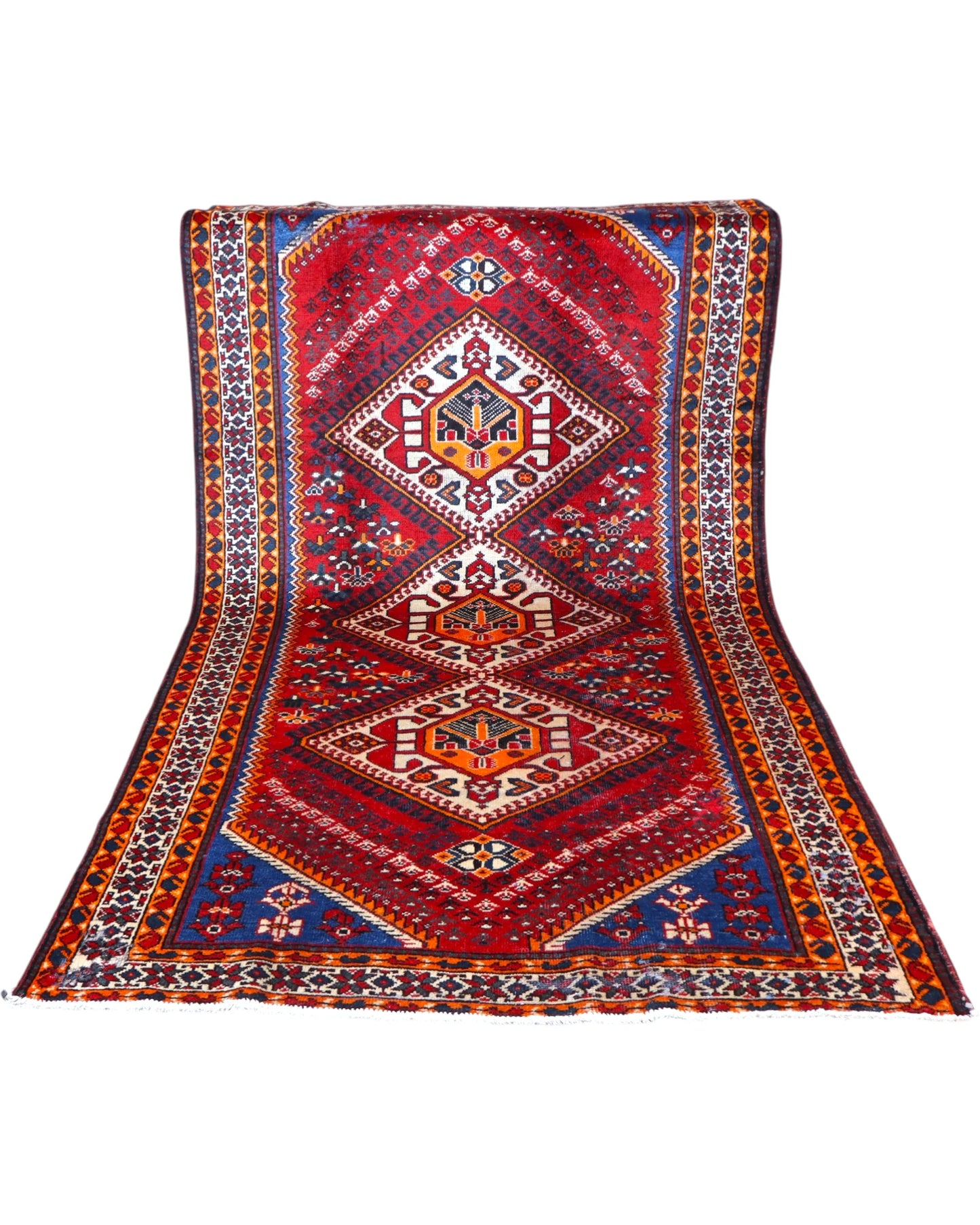 Tappeto 298x161 cm Shiraz con motivi a diamante e decorazioni floreali per soggiorno.
