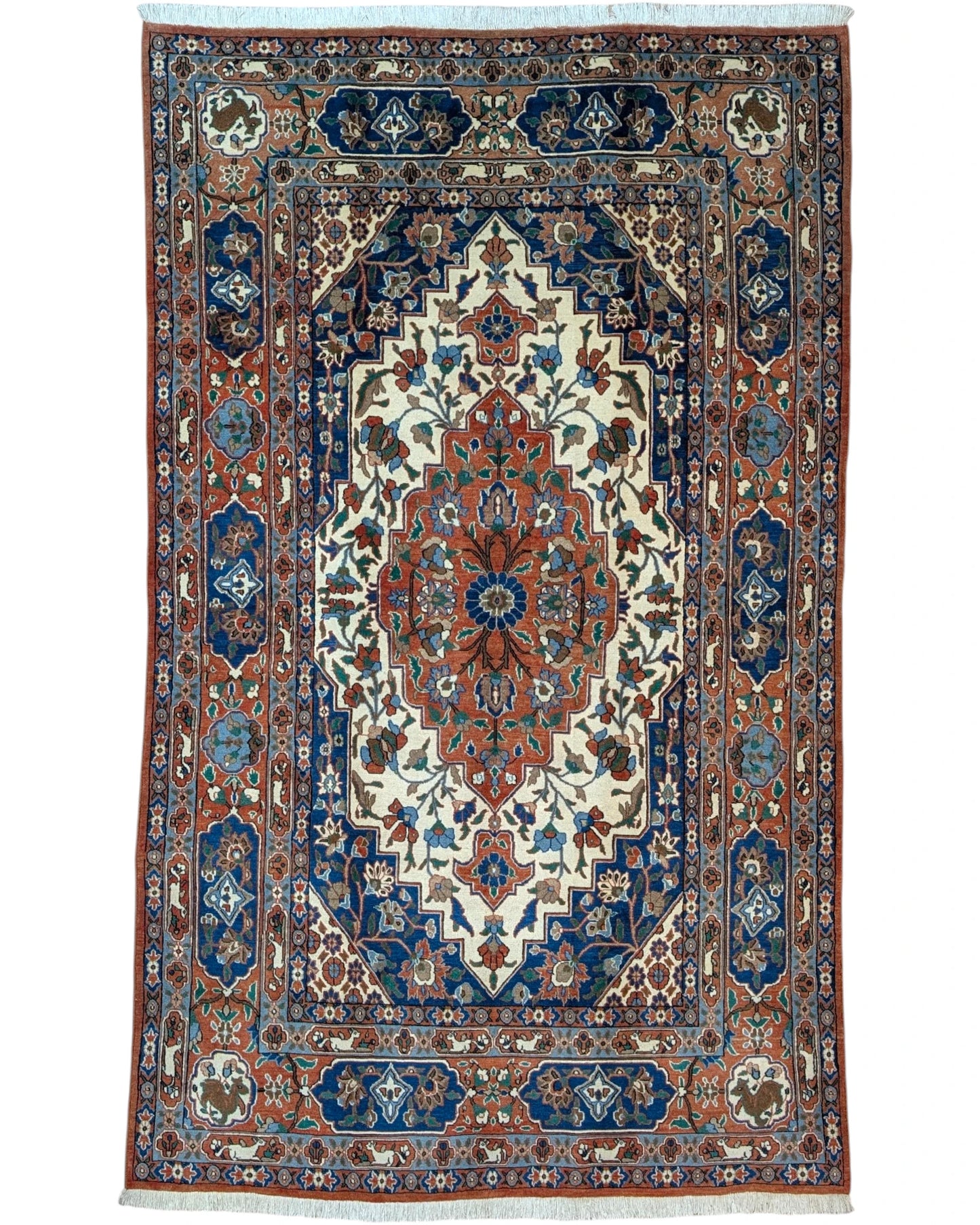 Tappeto persiano Varamin 243x146 cm con medaglione floreale per soggiorno