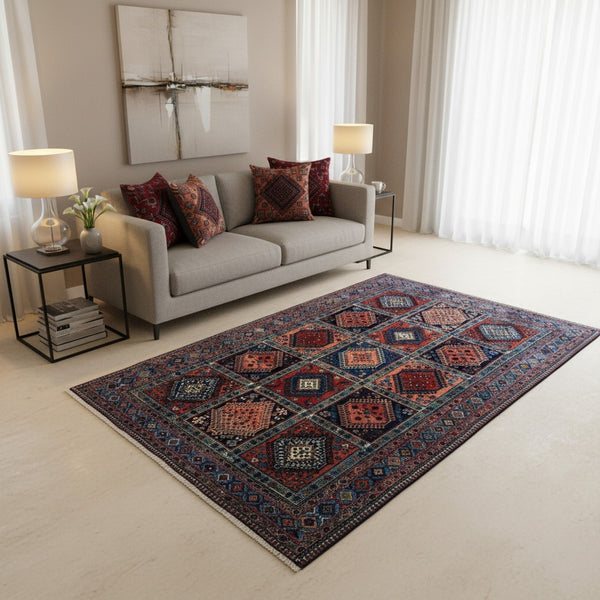 Tappeto Persiano Yalame 244x155 cm Rosso e Blu