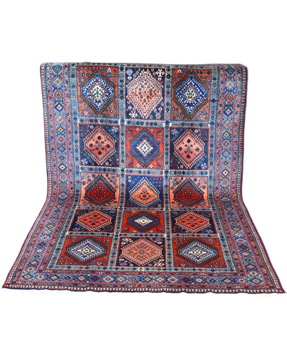 Tappeto persiano Yalame 244x155 cm con medaglioni rosso e blu per soggiorno