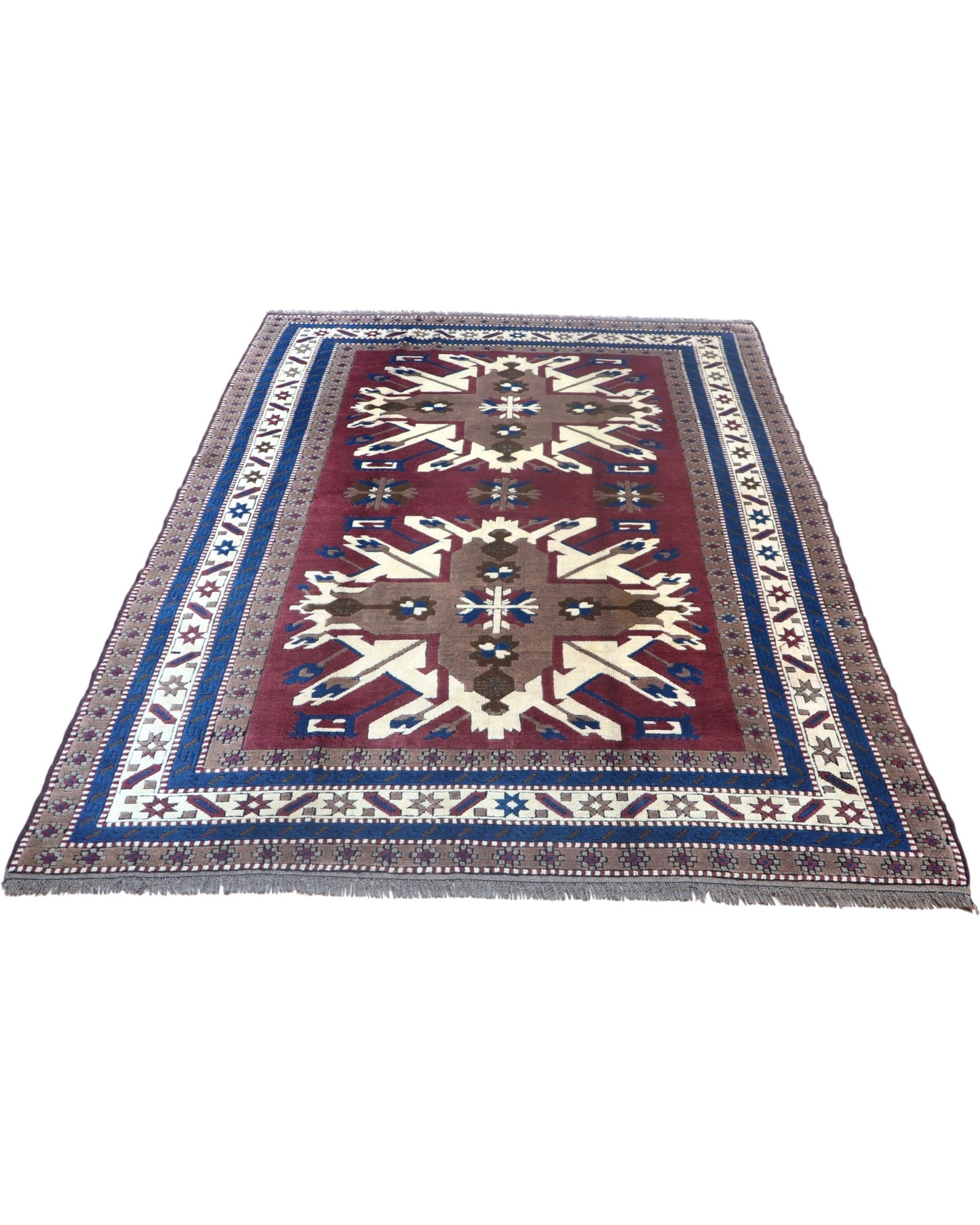 Tappeto 246x180 cm Carcuzo rosso e beige con motivi centrali per soggiorno elegante.