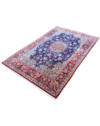 Tappeto Persiano Isfahan 247x156 cm blu e rosso per soggiorno elegante.