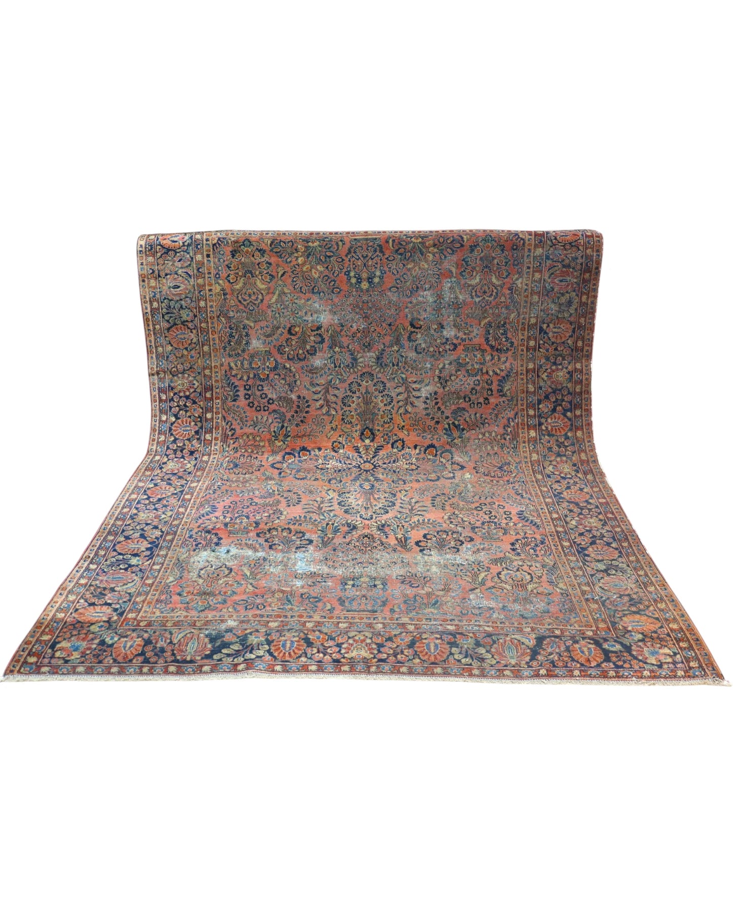 Tappeto Saruk 296x217 cm annodato a mano con medaglione centrale e ricchi motivi floreali.