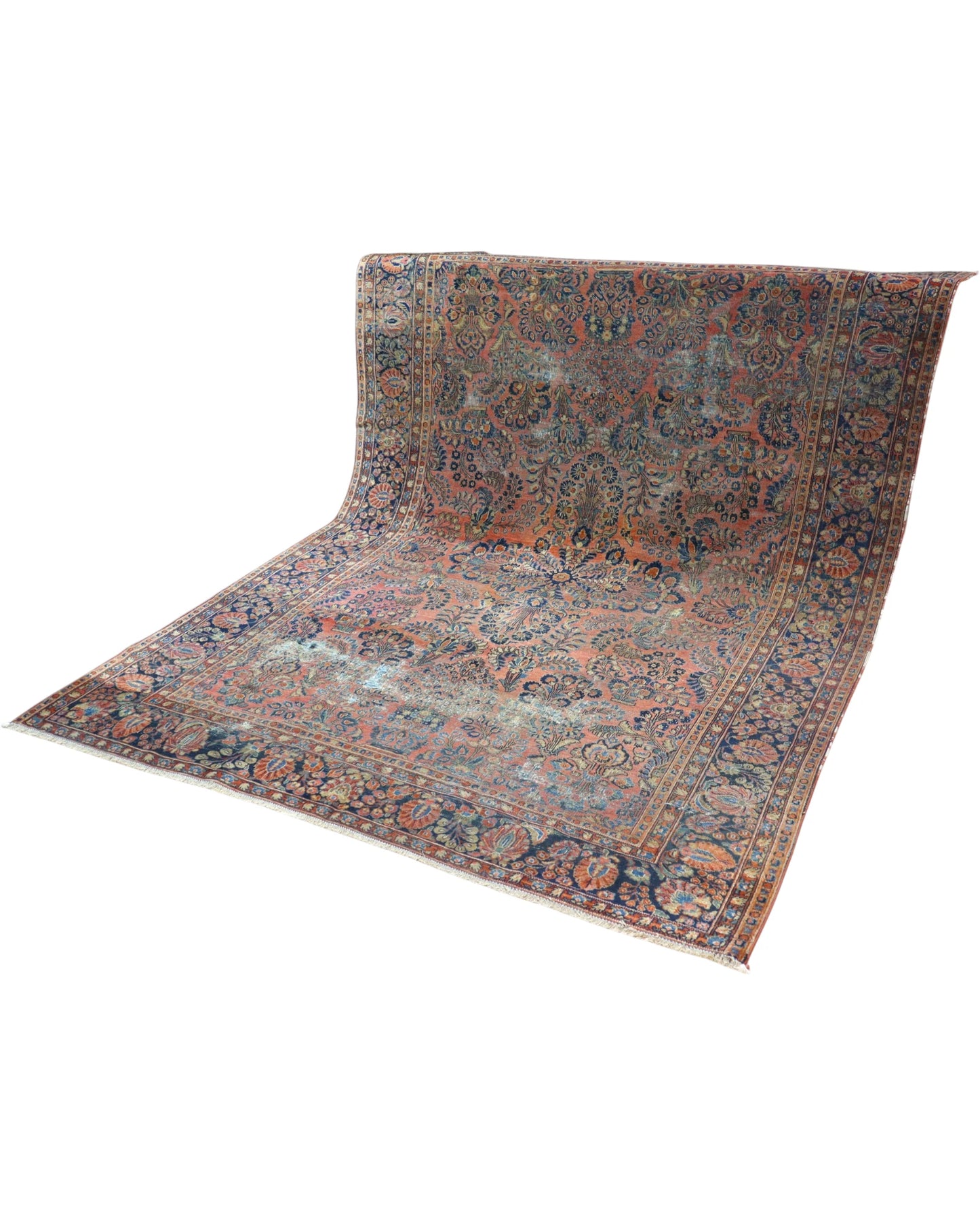 Tappeto Persiano Saruk 296x217 cm in lana con elegante disegno floreale tradizionale.