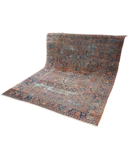 Tappeto Persiano Saruk 296x217 cm in lana con elegante disegno floreale tradizionale.