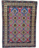 Tappeto Shirvan Antico 188x137 cm annodato a mano con medaglioni romboidali e motivi geometrici.