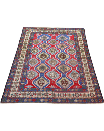 Tappeto Shirvan Antico 188x137 cm artigianale con bordura decorata e medaglioni simmetrici.