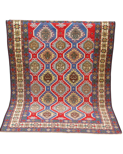 Tappeto Shirvan Antico 188x137 cm in lana con design orientale nei toni del rosso, blu e avorio.