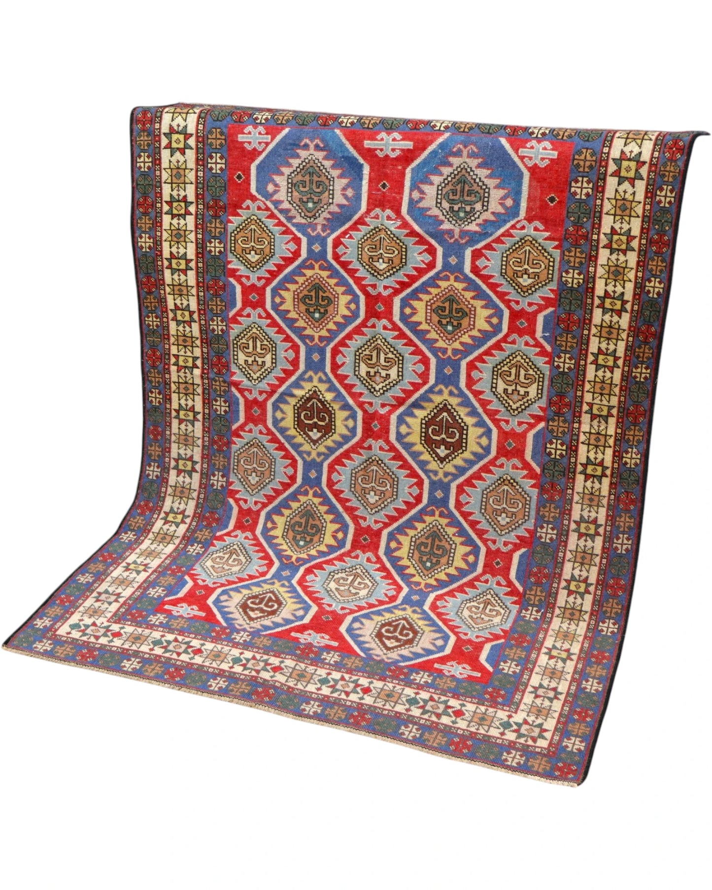 Tappeto Orientale Shirvan Antico 188x137 cm fatto a mano con eleganti motivi geometrici tradizionali.