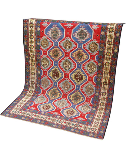 Tappeto Orientale Shirvan Antico 188x137 cm fatto a mano con eleganti motivi geometrici tradizionali.