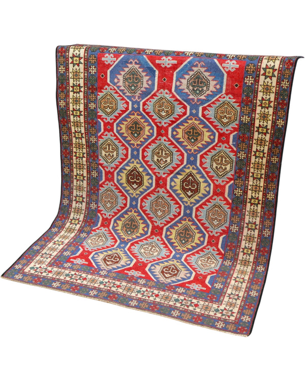 Tappeto Orientale Shirvan Antico 188x137 cm fatto a mano con eleganti motivi geometrici tradizionali.