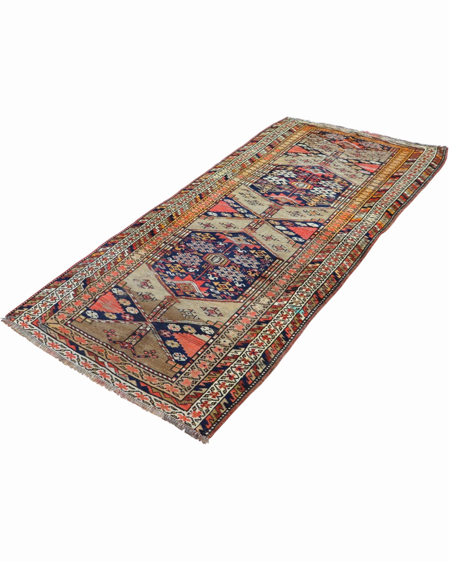 Tappeto Persiano Zanjan Antico 268x123 cm annodato a mano con design geometrico classico.