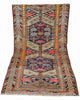 Tappeto Zanjan Antico 268x123 cm annodato a mano con tre medaglioni geometrici su fondo beige.