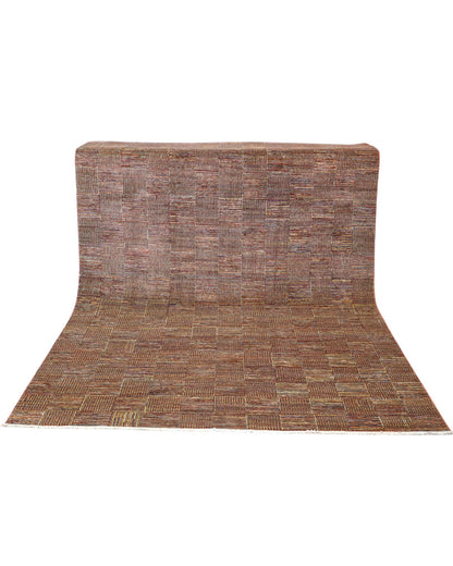 Tappeto moderno 270x188 cm Persia con disegno geometrico a quadri in tonalità marroni. Annodato a mano in lana e cotone.