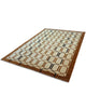 Tappeto Moderno persiano 300x203 cm con fondo beige e motivi geometrici esagonali in marrone e nero, tramato ed annodato a mano.