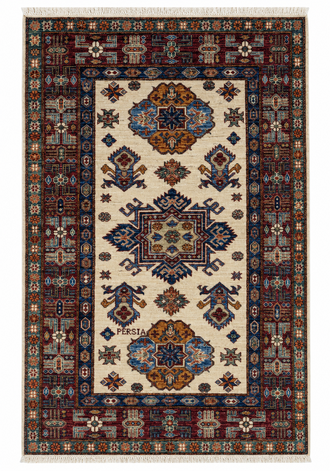 Tappeto Shirvan 145x100 cm avorio e blu per piccoli spazi raffinati.